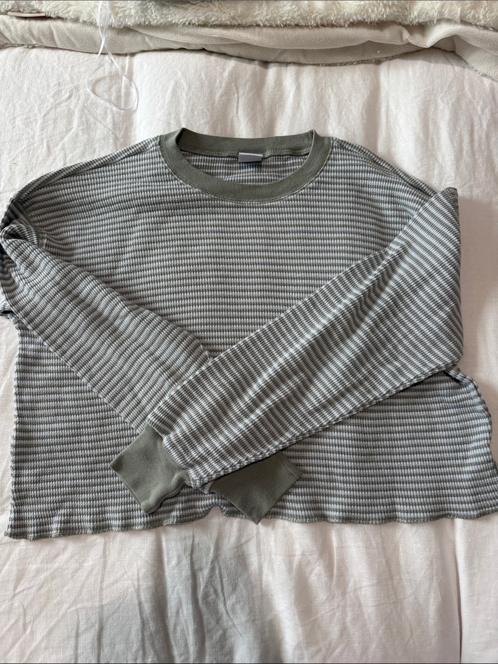 Aritzia Green and White Striped Long Sleeve